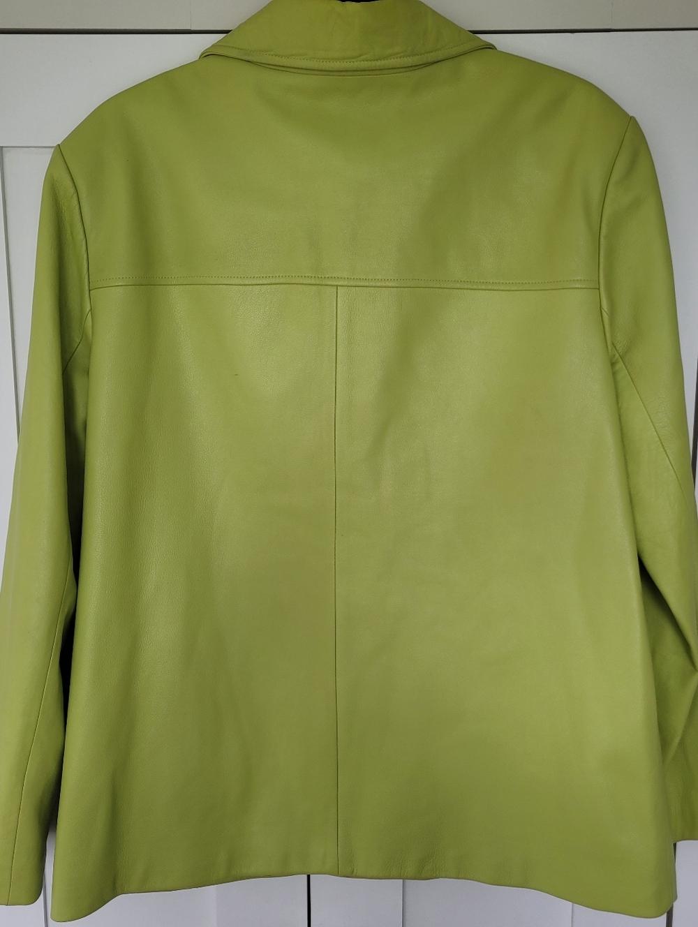 St. John Lime Green Double-Breasted 100% Leather Pea Coat - Picture 3 of 8
